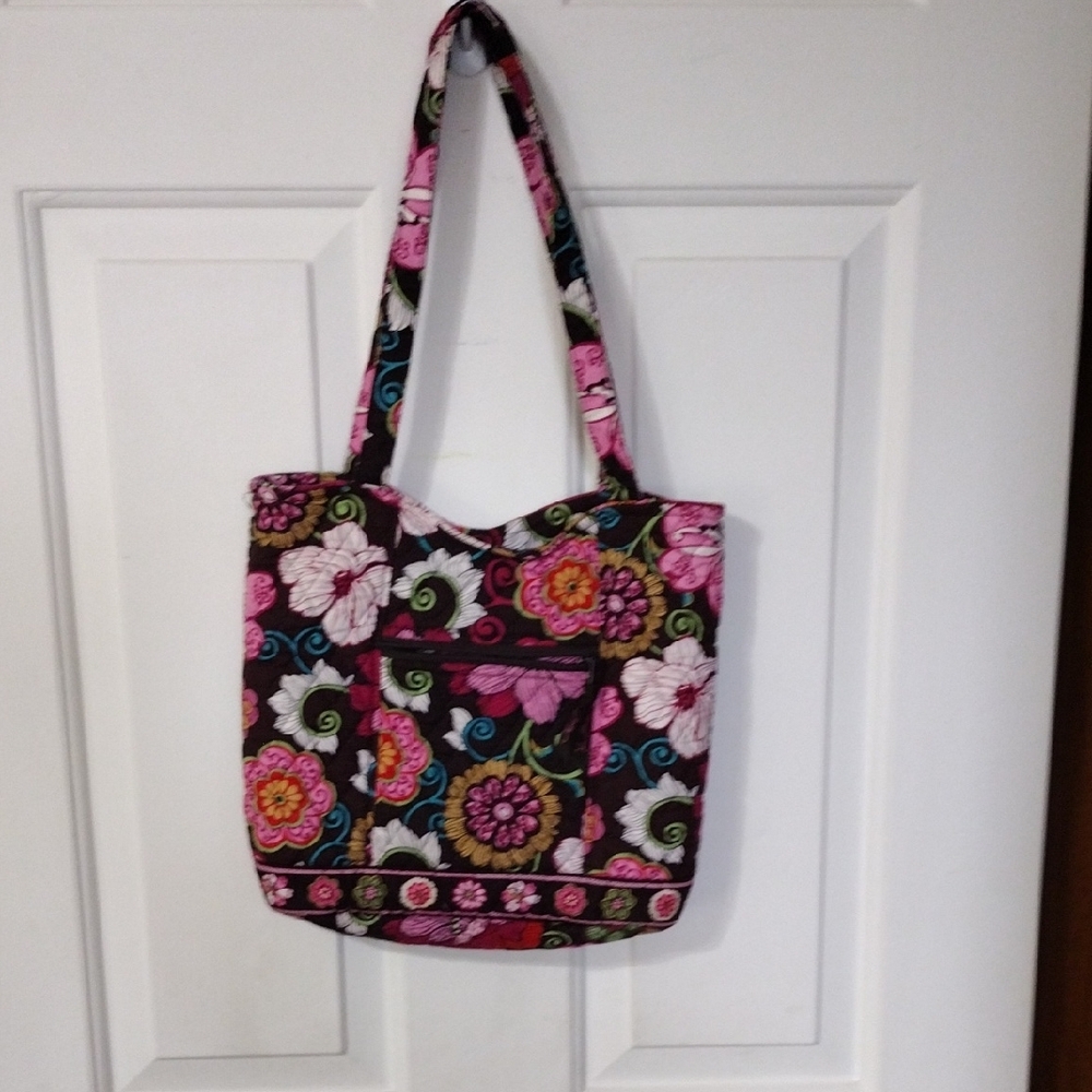 Vera Bradley Outside Zipper Floral Patterned Tote Bag - Pink and Brown
